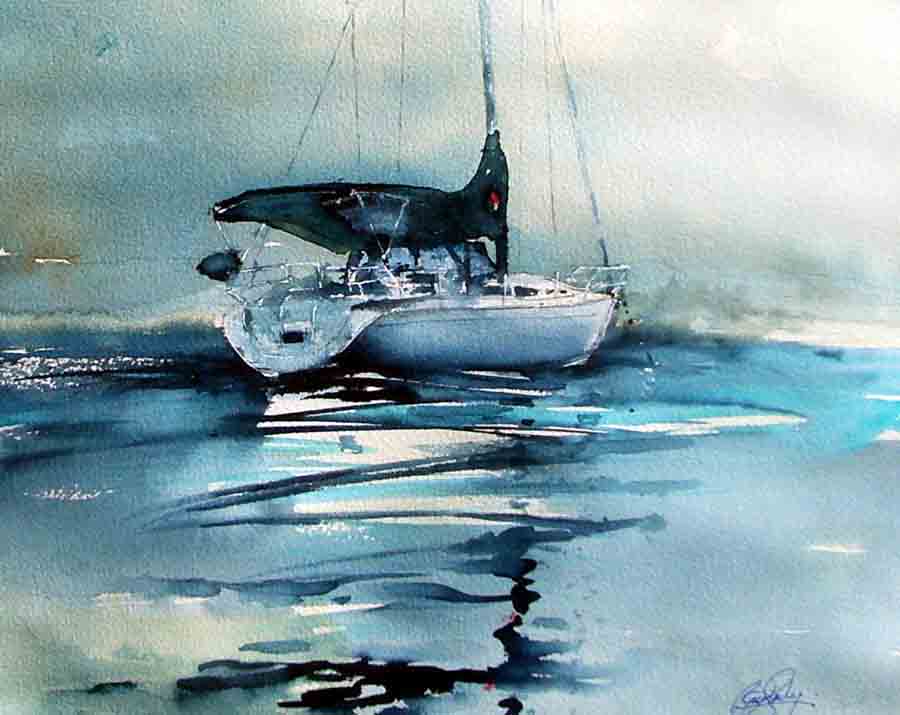 Watercolor of a C36 at anchor