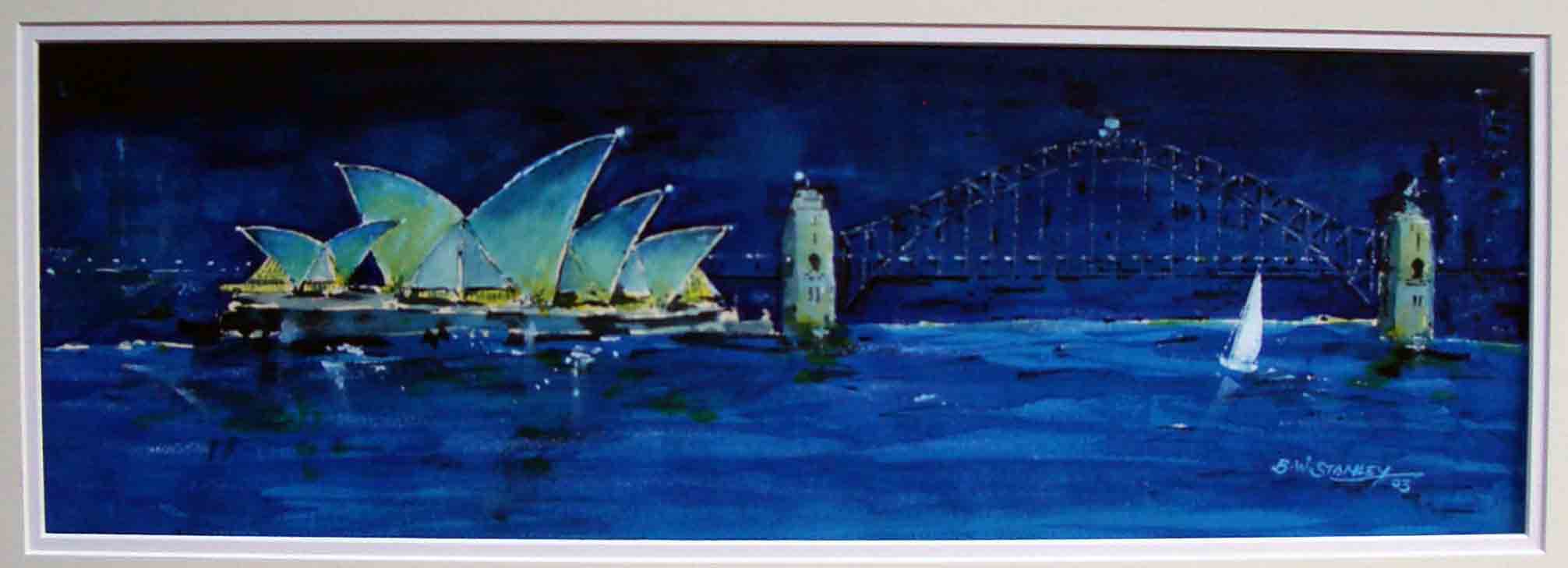 Watercolour of C36 Night Sailing on Sydney Harbour